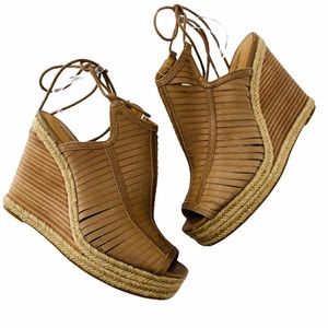Lucky Brand Laceey Leather Wedge Peep Toe Sandal
